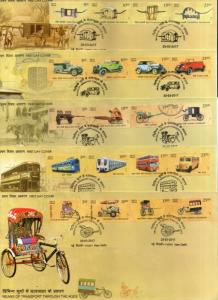 India 2017 Means of Transport Through the Ages Vintage Car Matro Tram Bus 5 FDCs