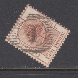 Orange Free State SG 1 used. 1868 1p pale brown, excellent Numeral 4 cancel