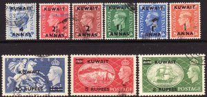 Sc# 93 /101 Kuwait 1950 - 1951 KGVI complete surcharge set used CV $40.85