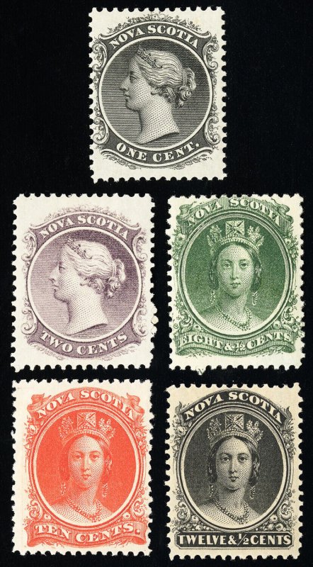 Nova Scotia Stamps # 8,9,11,12,13 MH VF Scott Value $100.00