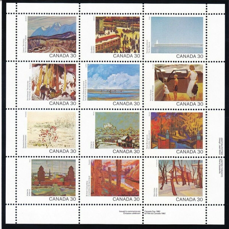 Canada 966a MNH OG 1982 Paintings Mini Sheet of 12 Very Fine