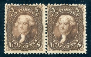 US #76 PAIR MINT-FINE-NO GUM LEFT SIDE EXPERTLY REPERFED