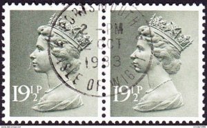 GREAT BRITAIN 1982 QEII Pair of 2 x 19.5p Machin Olive-Grey SGX957 FU
