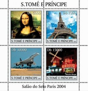 S. TOME & PRINCIPE 2004 - Paris: Mona Lisa, Concorde, Moulin Rouge