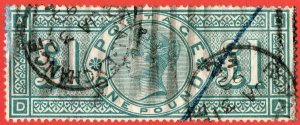[mag269] GB 1887 SG#212 £1 green used Cat.value:£800/$1,000 Letter A-D