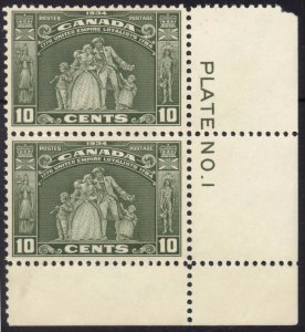 Canada 1934 10c Olive Green CORNER PAIR SG 333 Scott 209 UMM/MNH Cat £24($36)++