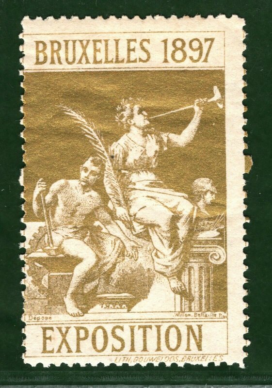 BRUSSELS EXHIBITION STAMP/LABEL Belgium 1897 *GOLD* Metallic Mint MM B2WHITE27