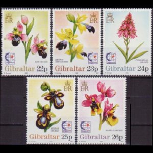 GIBRALTAR 1995 - Scott# 685a-e Orchids Set of 5 NH