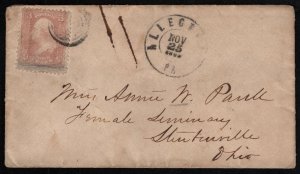 US #65 on Cover, Allegany, Pa postmark, nice cover, Fresh!