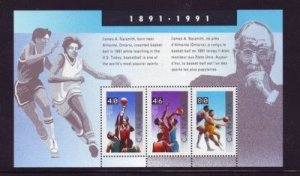 Canada Sc 1344 1991 Basketball Anniversary stamp souvenir sheet mint NH