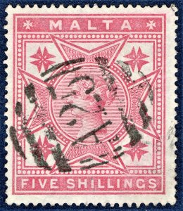 [sto519] Malta 1886 SG 30 5/- rose used cancelled A25