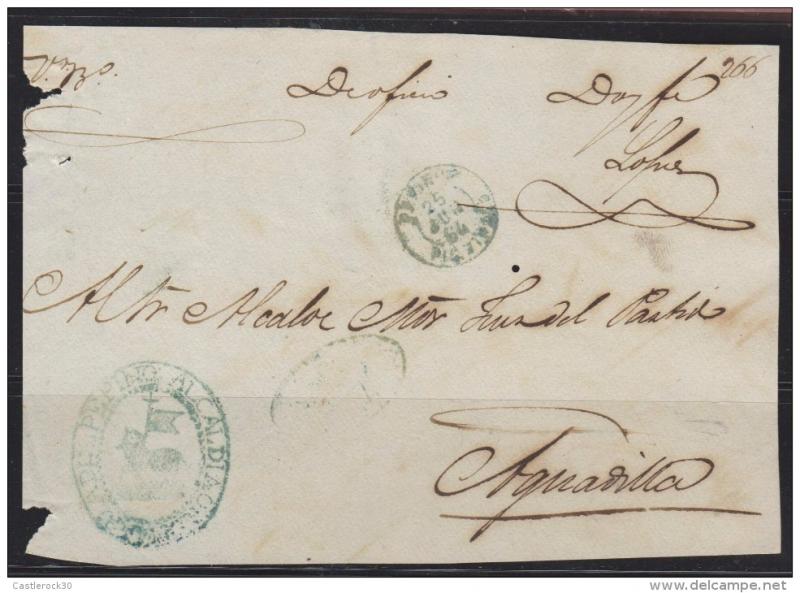 O) 1864 PUERTO RICO, SEAL BLUE ALCALDIA PEPINO, TO AGUADILLA