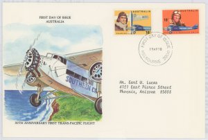 Australia  674-75 1978 First Trans-Pacific Flight 50th anniversary aviation, aircraft, addressed, Postal Commerative Society FDC