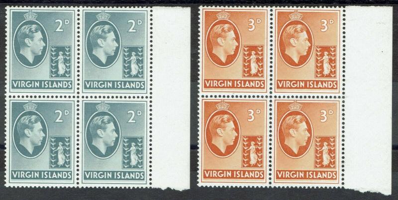 BRITISH VIRGIN ISLANDS 1938 KGVI 2D AND 3D MNH ** BLOCKS 