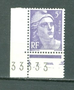 FRANCE 1951  MARIANNE #665 IMPRINT CORNER STAMP ...MNH...$0.50