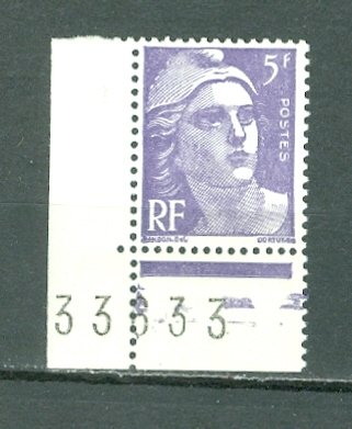 FRANCE 1951  MARIANNE #665 IMPRINT CORNER STAMP ...MNH...$0.50