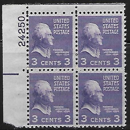 #807 Presidential  Upper Left Plate Block #24250 F VF  NH DCV=$1.50