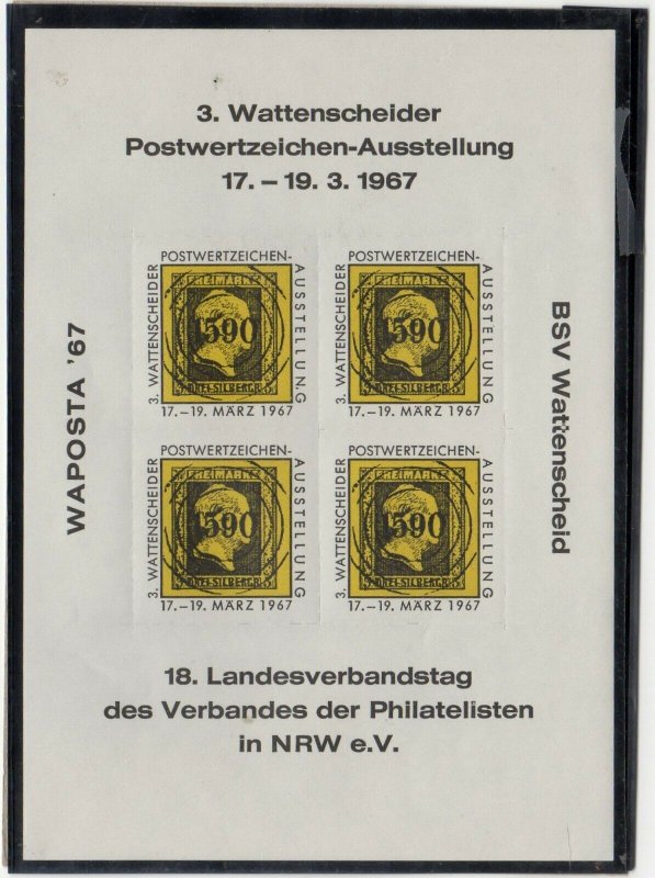 Germany Philatelic Expo WAPOSTA 1967 Yellow & Black Stamp Souvenir Sheet MNH -SR