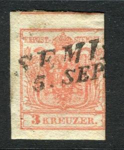 AUSTRIA;   1850 early classic Imperf issue used 3k. value, fair Postmark