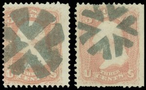 Scott #65 LOT/2 Different CIRCLE of V's Fancy Cancels! (s-e CR-X 19 & SD-C 23)