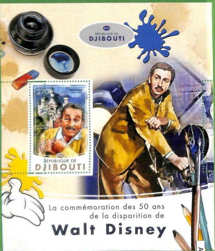 A0446 - DJIBOUTI - ERROR MISSPERF stamp SHEET - 2016 Cinema WALT DISNEY