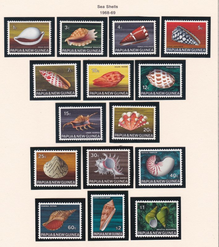 Papua New Guinea # 265-279, Sea Shells, NH, 1/2 Cat..