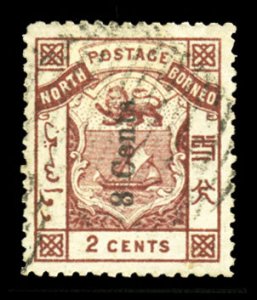 North Borneo SG2 Cat£850, 1883 8c on 2c red brown, canceled to order