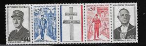 FRANCE, 1325A, MNH, STRIP OF 4 + LABEL, GENERAL DE GAULLE