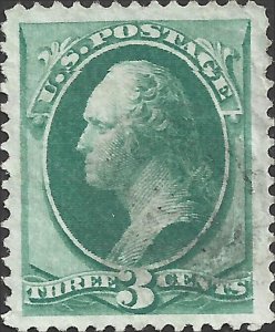 # 158 Green Unknown Ink Lower Right Used Minor Fault George Washington
