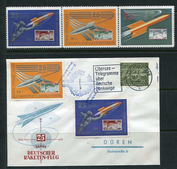 Germany 1960 25 anniv. of Rocket Mail Zucker Cover +strip of 3 stamp 6054