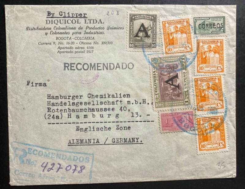 1953 Bogota Colombia Airmail Commercial Cover To Hamburg Germany By Clipper