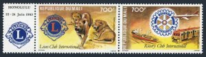 Mali C478 ab pair/label,MNH.Mi 962-963. Lions,Rotary-1983.Ship,Train,Plane.