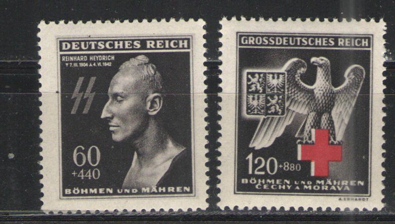 Germany - Bohmen und Mahren 1943 Sc# B20-B21 MNH/MH VG/F - Heydrich/Red Cross