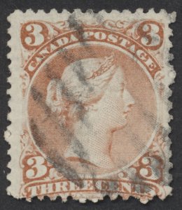 Canada #33 3c Large Queen Laid Paper With Verger Face Free Cancel