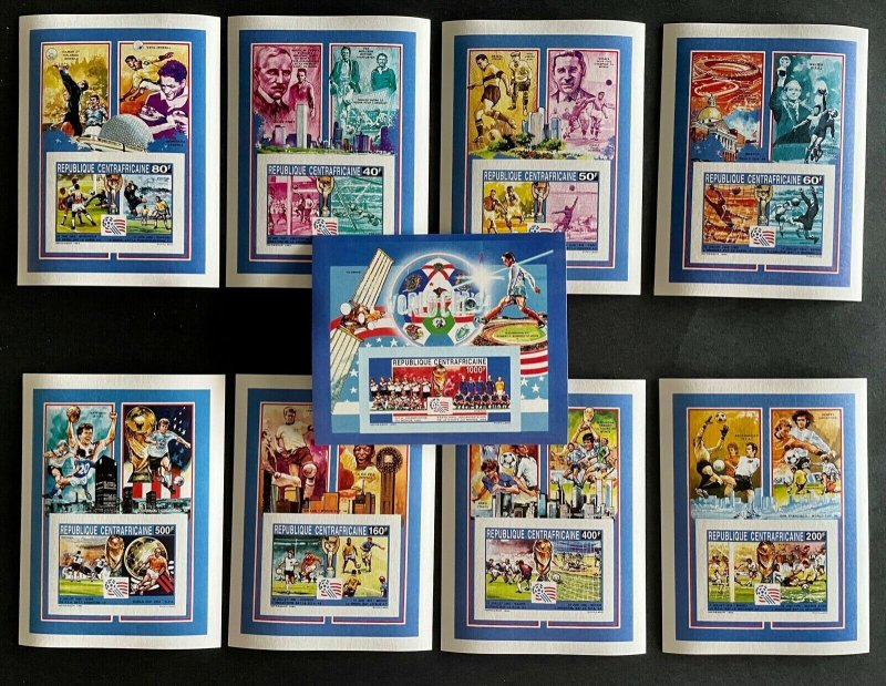 Stamps Deluxe Block & S/S Football Worldcup USA 94 Central Africa IMPERF.