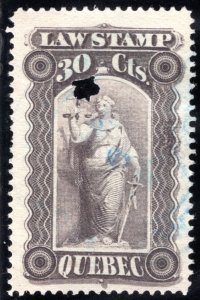 van Dam QL34  - 30c gray violet - Used - Quebec Law Revenue Stamp 1893-1906