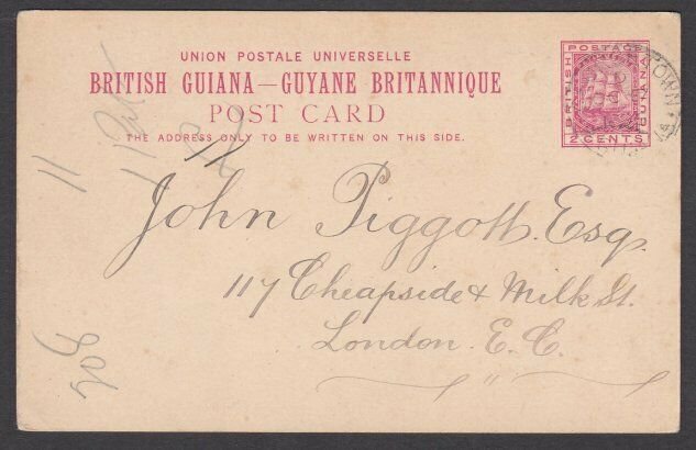 BR GUIANA 1894 2c postcard commercially used Georgetown to London...........R699