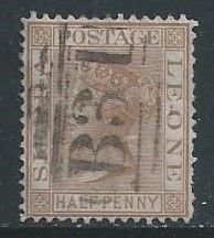 Sierra Leone #11 Used 1/2p Queen Victoria Wmk. 1 Uprt Perf 14