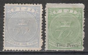 FIJI 1878 VR CROWN 1D AND TWO PENCE ON THREE PENCE PERF 12.5