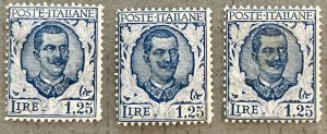 Italy 88 / Lot of 3 NH 1926 1.25 Blue & Ultra Victor Emmanuel III Stamps, Unused