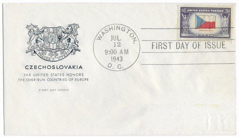 1943 FDC, #910, 5c Overrun Country - Czechoslovakia, House of Farnam