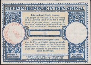 AUSTRALIA 1956 1/- International Reply Coupon - Adelaide cds...............B1938