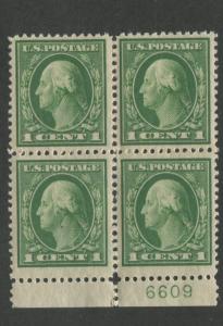 1912 US Stamp #405 1c Mint Hinged Very Fine OG Plate No. 6609 Block of 4