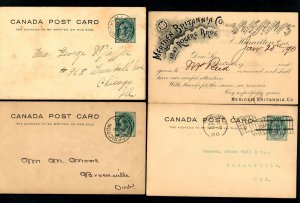 J99f Canada  4 Postal Cards 1900s 1c QV Flag Postmarks Advt. Meridan Britannia