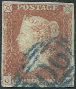 1841 Penny Red (CK) Cat £250 with Woburn 906 Cancel in Blue Clear Profile