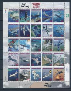 MARSHALL ISLANDS 1998 COMPLETE MINT SHEET OF 25, LEGENDARY U.S. NAVY AIRCRAFT