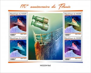 NIGER - 2022 - Sinking of Titanic - Perf 4v Sheet -Mint Never Hinged