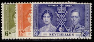 SEYCHELLES GVI SG132-134, 1937 CORONATION set, FINE USED.