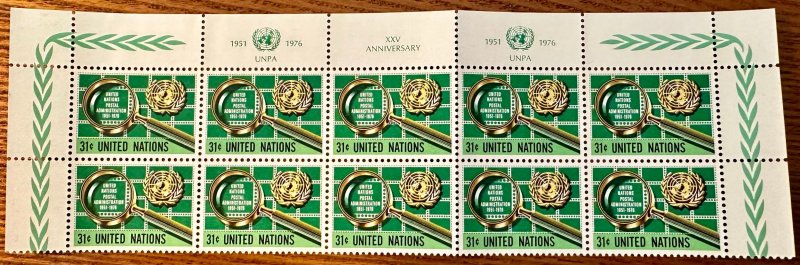 UN New York # 279 Postal Administration Inscription block of 10 1976 Mint NH