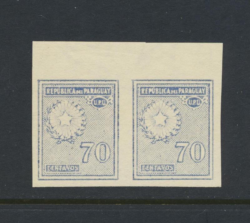 PARAGUAY 1928, 70c IMPERF PAIR VF MNH Sc#286var (SEE BELOW)